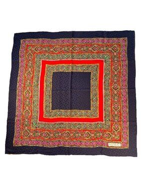 Yves Saint Laurent Vintage Silk Scarf 34” Paisley Red Navy Square
